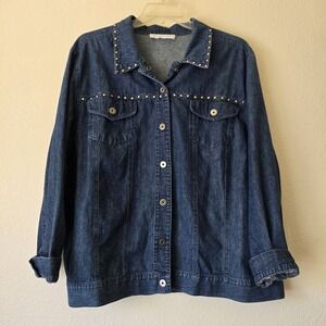 Josephine Chaus Women's Plus Sz Denim Jean Jacket Studded Rodeo 100% Cotton Fall